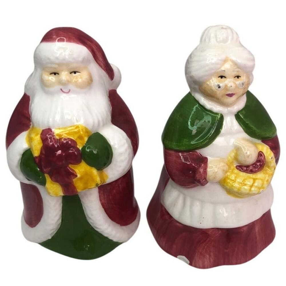 Mr. & Mrs. Santa Claus Hand Painted Ceramic Christmas Salt Pepper Shakers